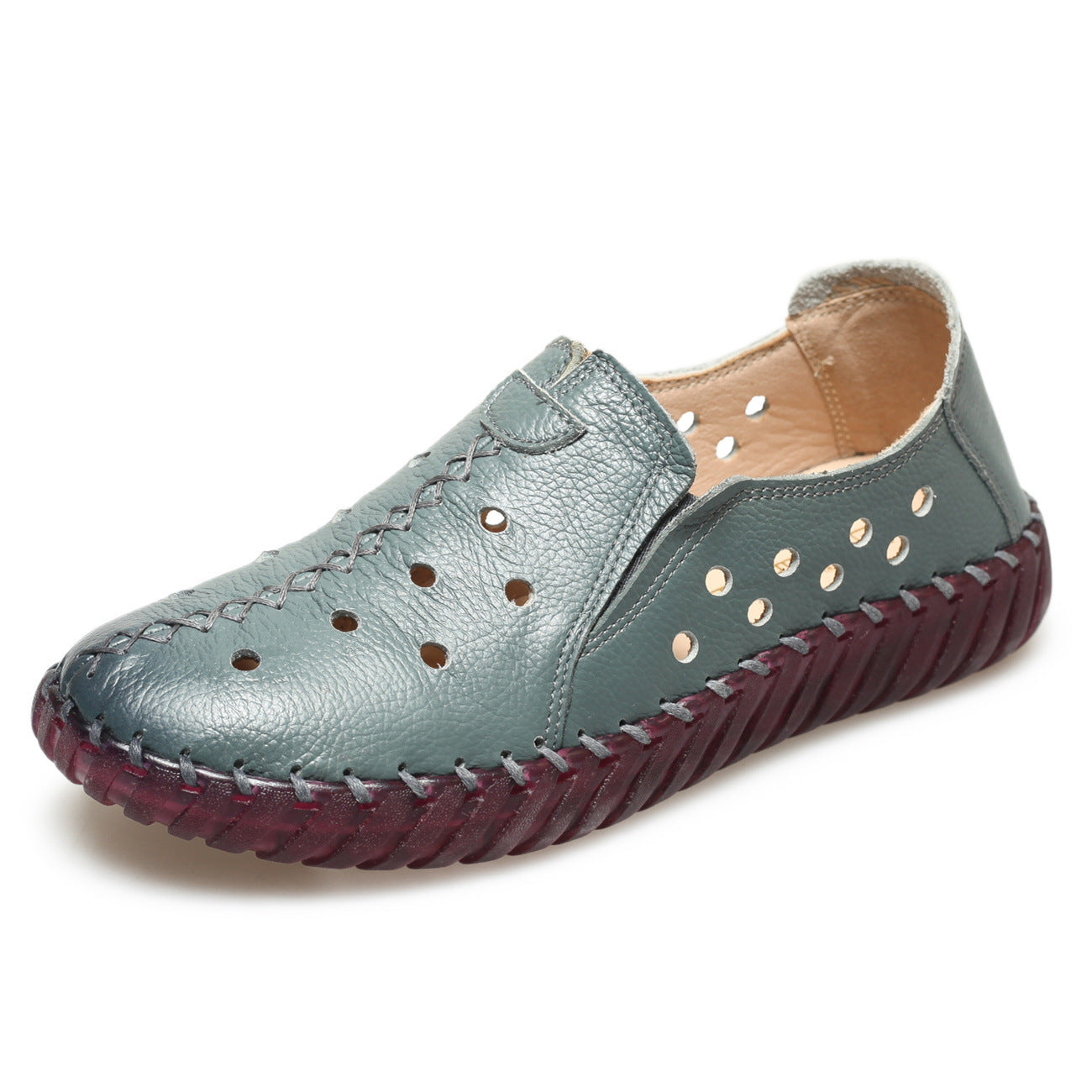 Women's shoe toe layer cowhide handmade shoe genuine leather soft sole deep mouth single shoe flat bottom single shoe 