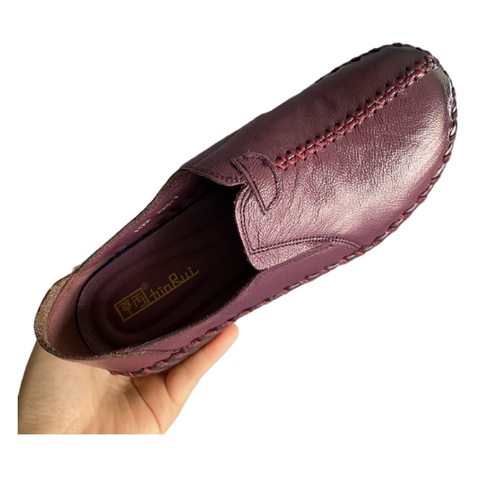 Women's shoe toe layer cowhide handmade shoe genuine leather soft sole deep mouth single shoe flat bottom single shoe 