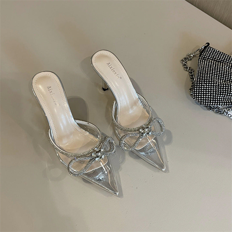 Eilyken Fashion Butterfly-knot Slippers Women Thin Heels Pointed Toe Design Summer Mules Slides Shoe Zapatillas De Mujer