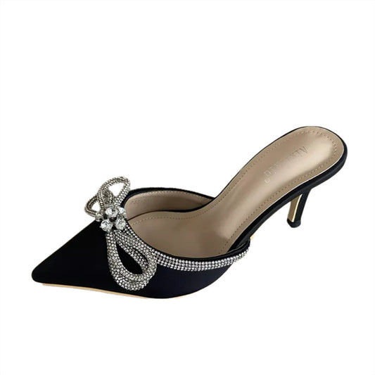 Eilyken Fashion Butterfly-knot Slippers Women Thin Heels Pointed Toe Design Summer Mules Slides Shoe Zapatillas De Mujer